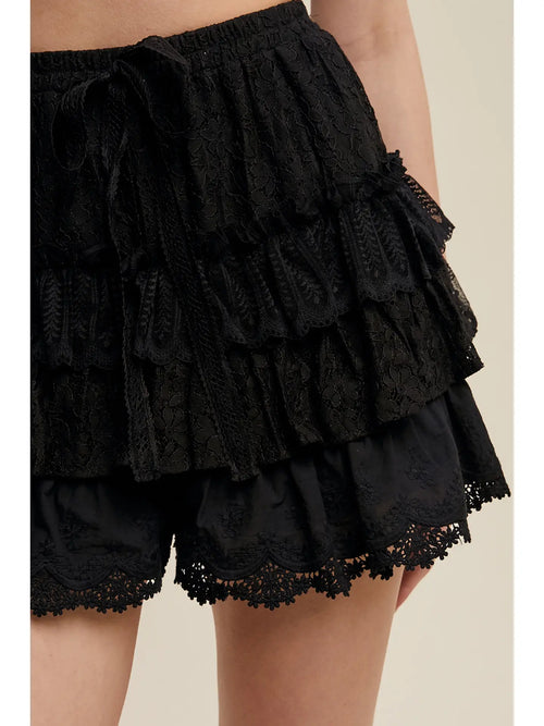 Black Lace Tiered Shorts