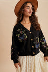 Black Embroidered Cardigan Sweatshirt