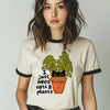 I Just Need Cats and Plants Ringer T-Shirt in Off-White