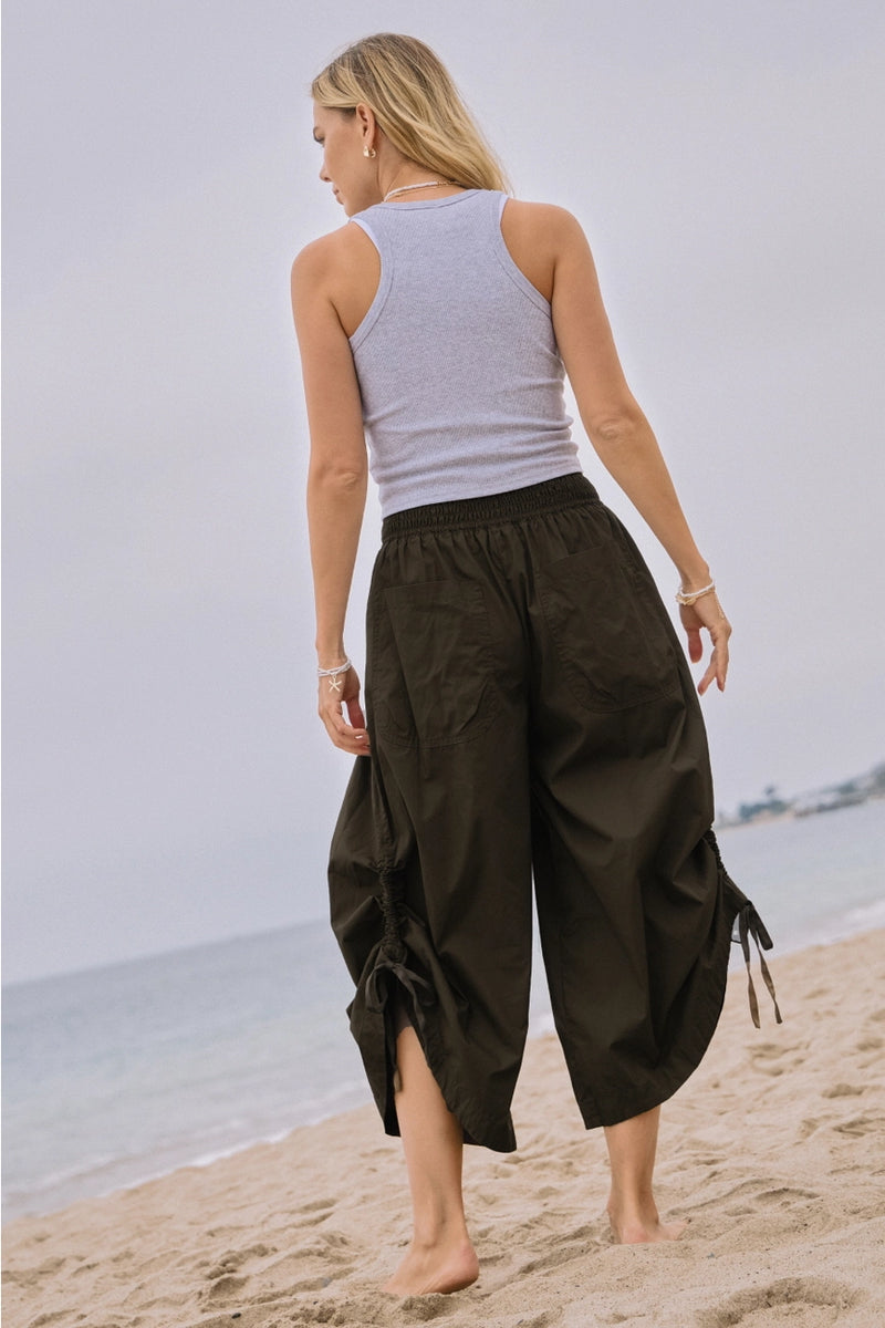 Black Wide Leg Ruched Side Pants