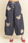 Butterfly Striped Barrel Pants in Navy