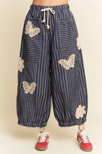 Butterfly Striped Barrel Pants in Navy