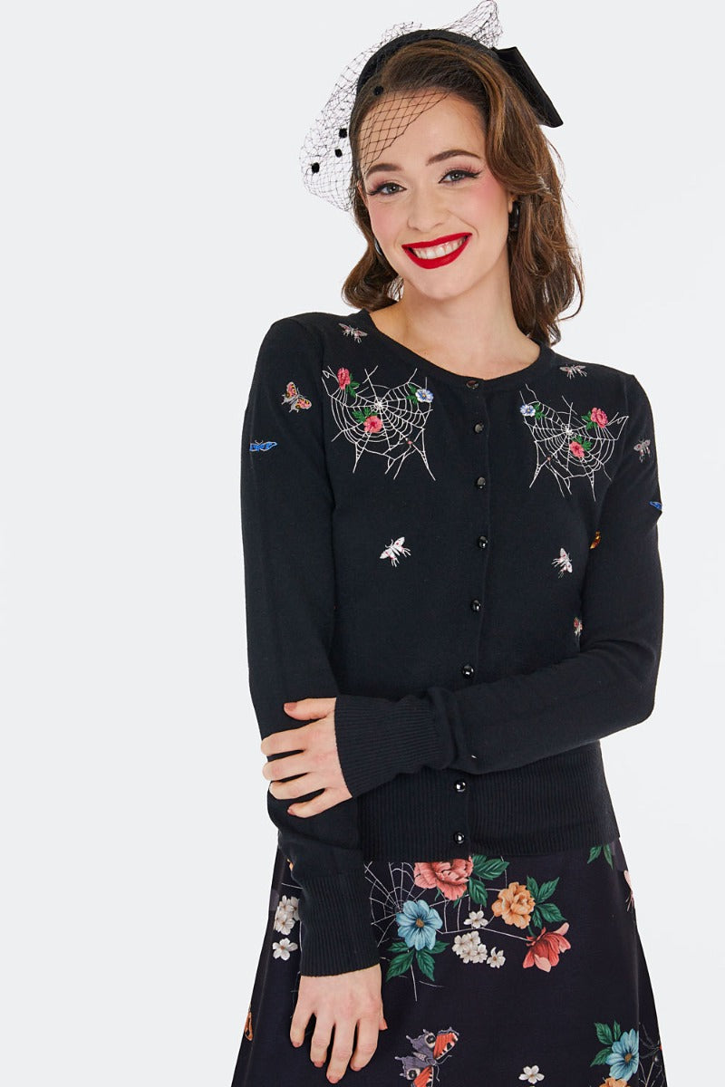 Floral Moth and Web Cardigan Sweater by Voodoo Vixen