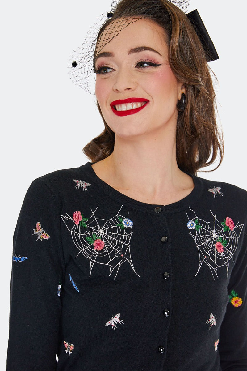 Floral Moth and Web Cardigan Sweater by Voodoo Vixen