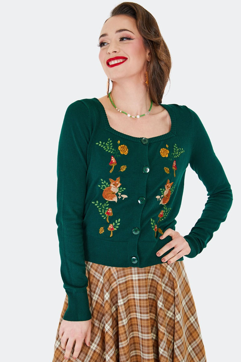 Fox and Mushroom Embroidered Cardigan by Voodoo Vixen