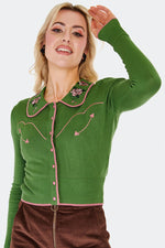 Western Embroidered Cardigan in Green by Voodoo Vixen