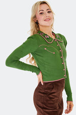 Western Embroidered Cardigan in Green by Voodoo Vixen