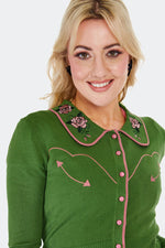 Western Embroidered Cardigan in Green by Voodoo Vixen
