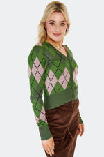 Green and Pink Argyle Cardigan by Voodoo Vixen