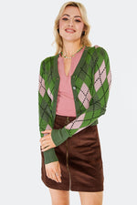 Green and Pink Argyle Cardigan by Voodoo Vixen