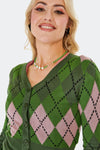 Green and Pink Argyle Cardigan by Voodoo Vixen