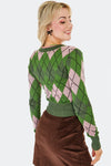 Green and Pink Argyle Cardigan by Voodoo Vixen