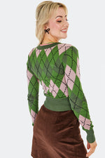 Green and Pink Argyle Cardigan by Voodoo Vixen