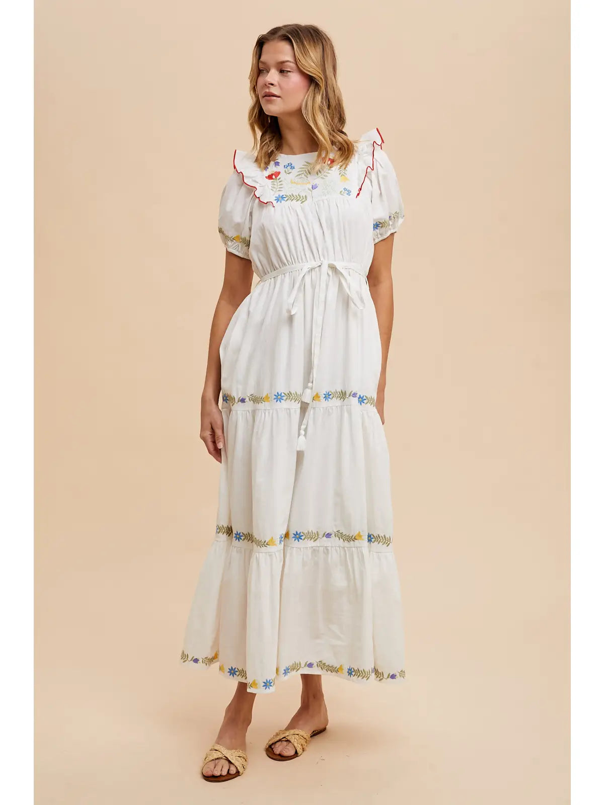 Final Sale Embroidered Cotton Maxi Dress in White Small