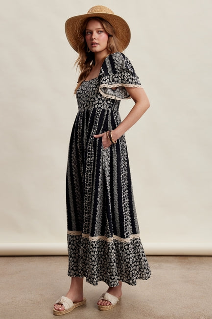 black floral maxi dress Flutter Sleeve – Modern Millie Its lightweight