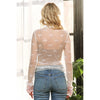 Ivory Dot and Bow Mesh Long Sleeve Mock Neck Sheer Top