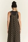 Black & Charcoal Checkerboard Denim Wide Leg Jumpsuit