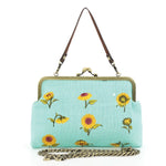 Turquoise Sunflower Embroidered Kisslock Bag