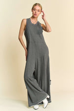 French Terry Wide Leg Jumpsuit in Charcoal