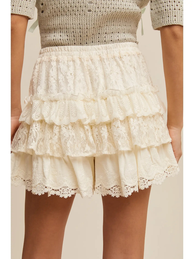 Ivory Lace Tiered Shorts