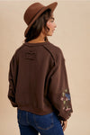 Brown Embroidered Cardigan Sweatshirt