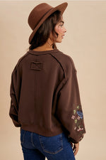 Brown Embroidered Cardigan Sweatshirt