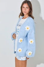 3D Flower Cardigan in Light Blue