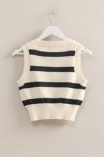 Black and Ivory Striped Cropped Sweater Vest