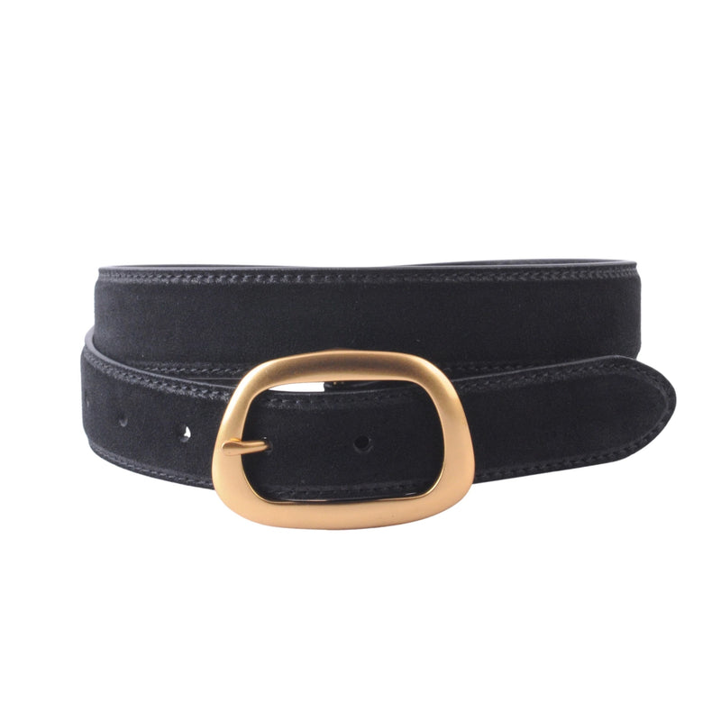 Black Suede Leather Belt with a Gold Buckle – Modern Millie display picture 3