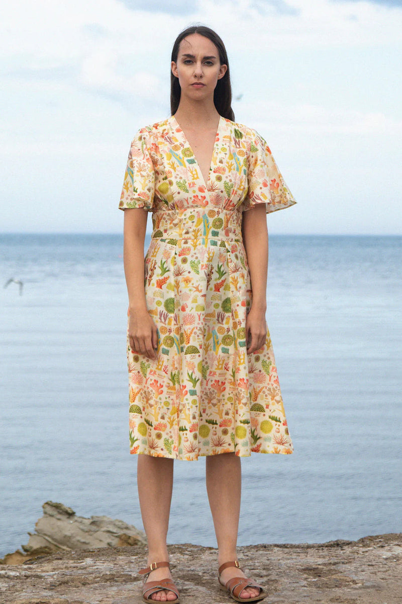 Cream Coral Reef Rita Dress by Palava X Natural History Museum