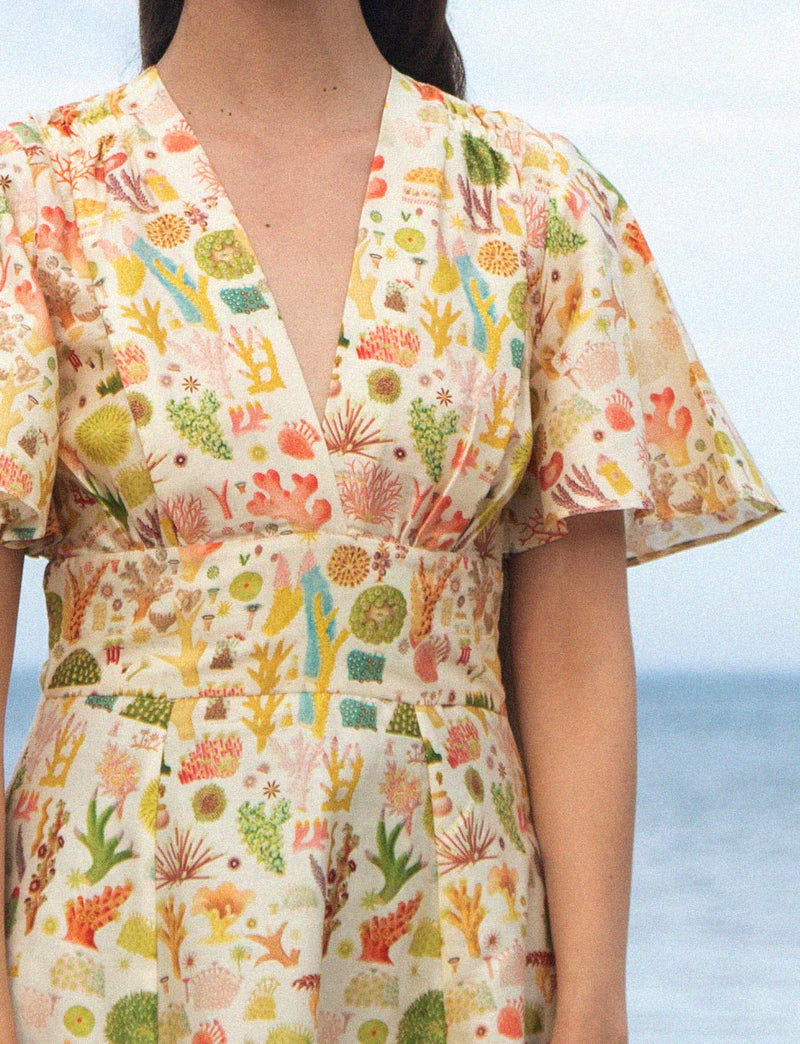 Cream Coral Reef Rita Dress by Palava X Natural History Museum