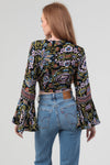 Wrap Top in Black and Lavender with Bell Sleeves by Angie
