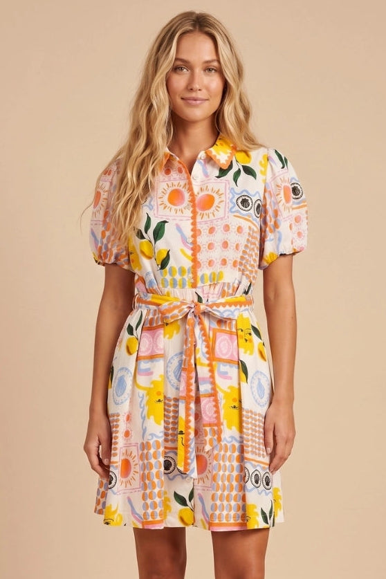 lemon print dress women Lemon Print Puff Sleeve Mini Dress – Modern Millie