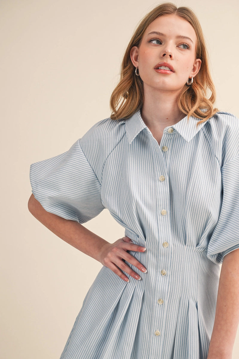 Blue Striped Button Down Mini Dress Small