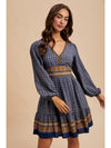 Border Print Mini Dress in Navy