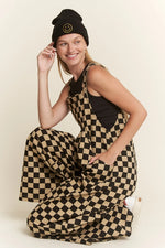 Black & Tan Checkerboard Denim Wide Leg Jumpsuit