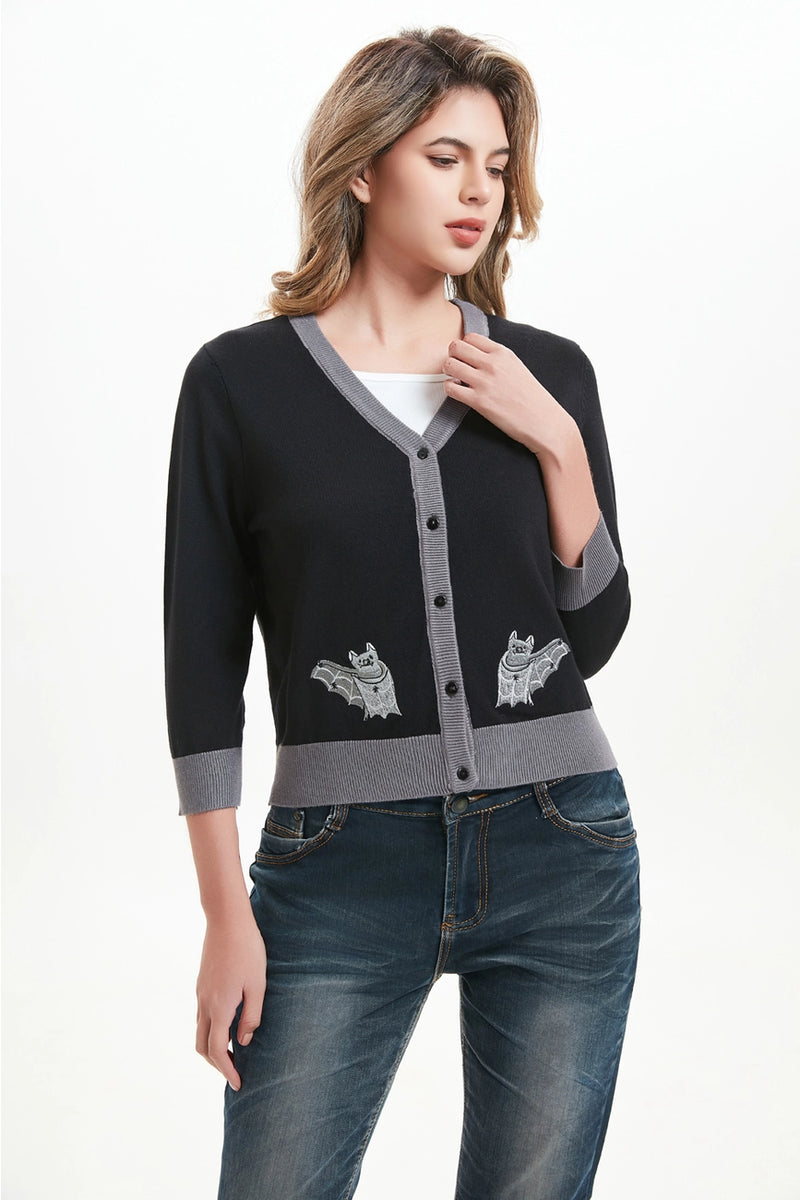 Moonlit Bats Embroidered Skye Cardigan by Miss Lulo