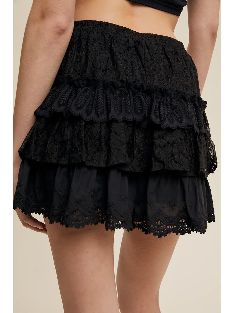 Black Lace Tiered Shorts