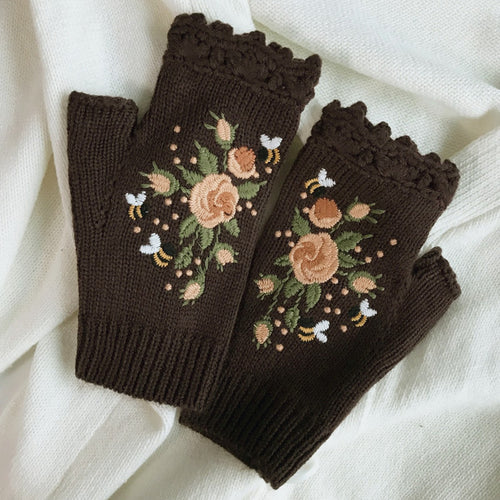 Bee and Blossom Fingerless Gloves