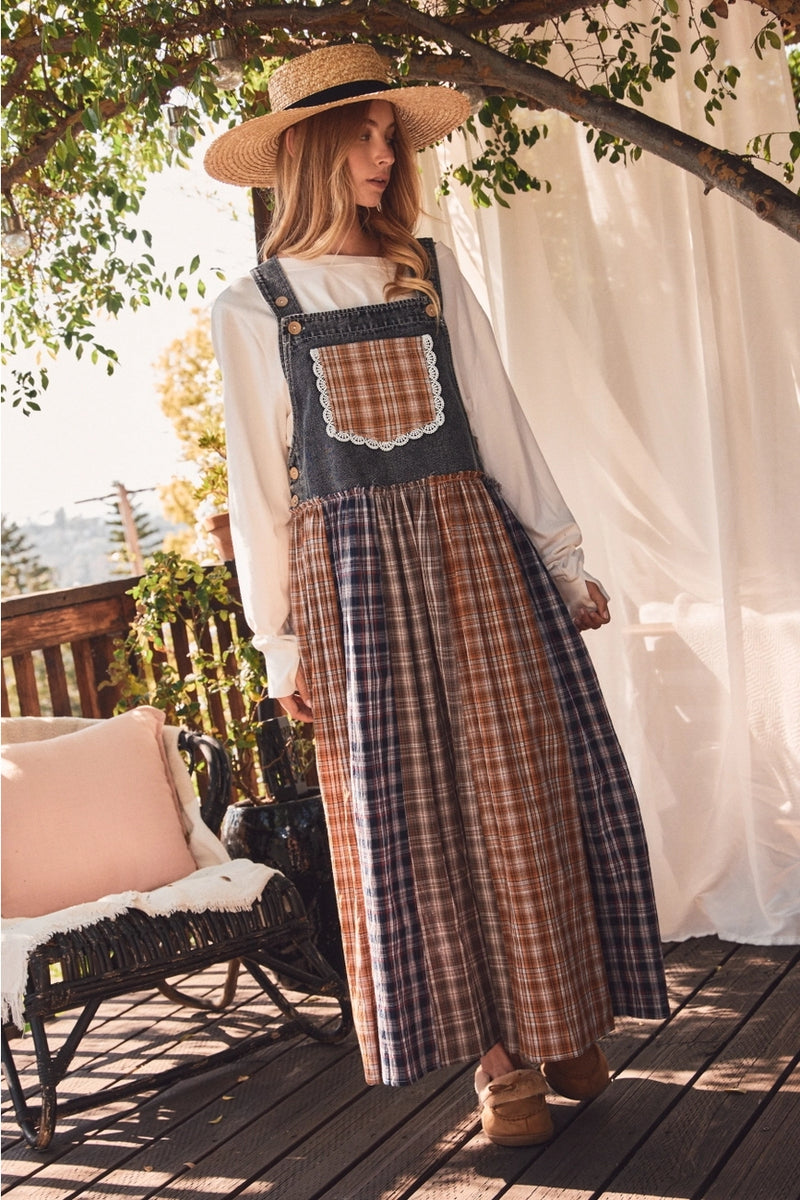 brown plaid pinafore dress Denim Patchwork – Modern Millie size:4P 29.5 waist Hijab Evening Dress – size_4/6/S