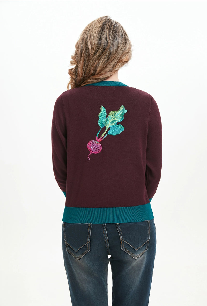 The Beet Goes On Embroidered Leslie Cardigan by Miss Lulo