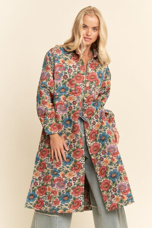 Tapestry Floral Button Front Jacket