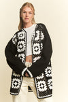 Granny Squares Open Cardigan in Black and White