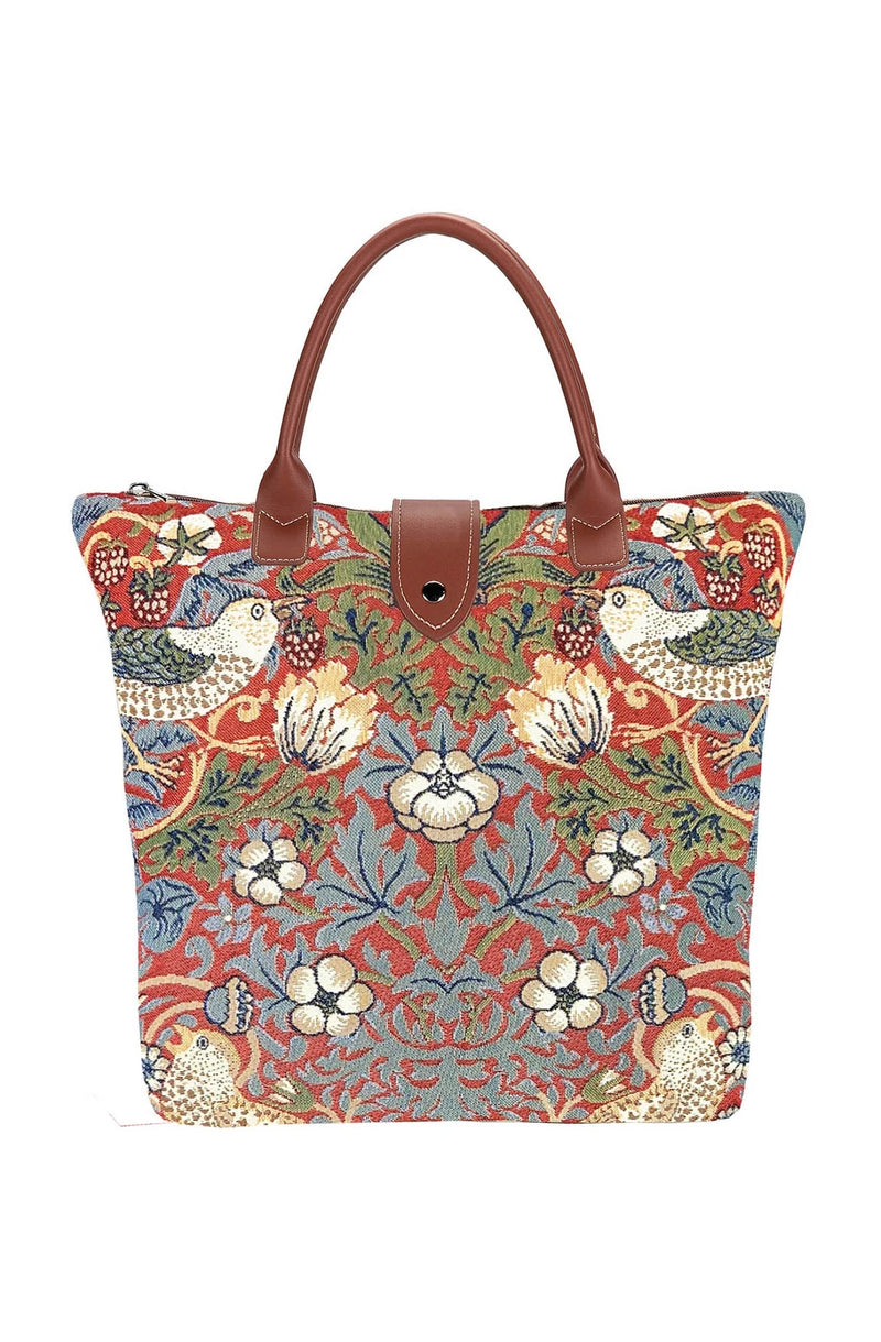 William Morris Strawberry Thief Rust Folding Tapestry Tote Bag