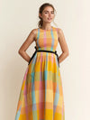 Check Plaid Smocked Bodice Midi Dress