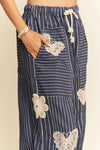 Butterfly Striped Barrel Pants in Navy