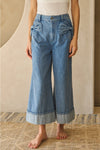 Wide Leg Cropped Bow Pocket Jeans