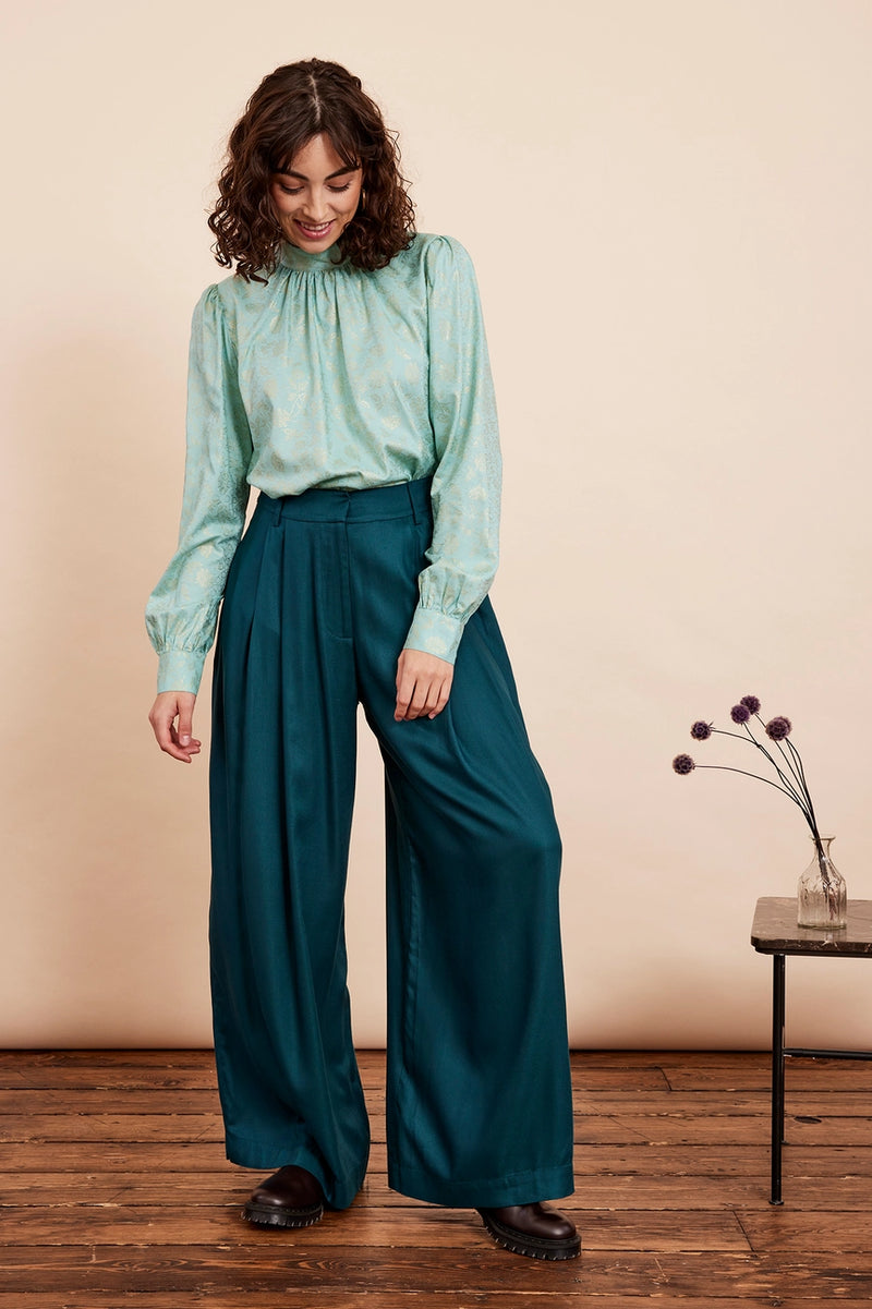 Mabel Wide Leg Pants in Teal by Emily and Fin