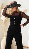Black Stretch Corduroy Flare Leg Jumpsuit