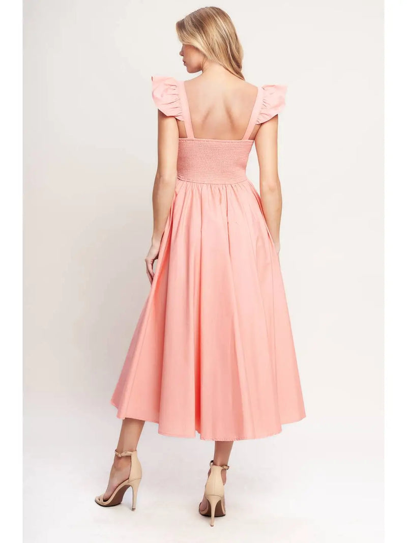 Pink Flutter Sleeve Midi Dress – Modern Millie